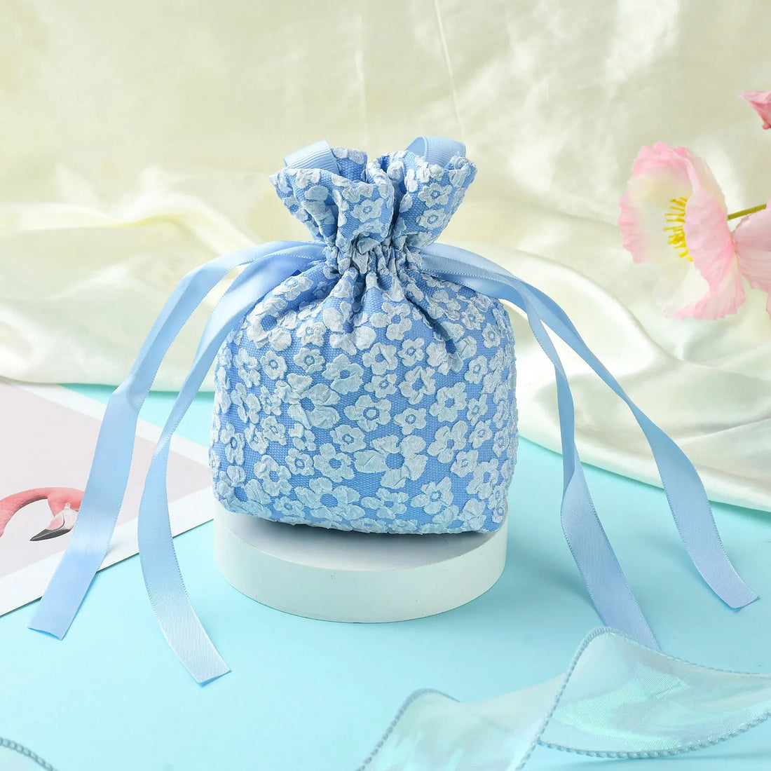 Blue Flower Drawstring Bags