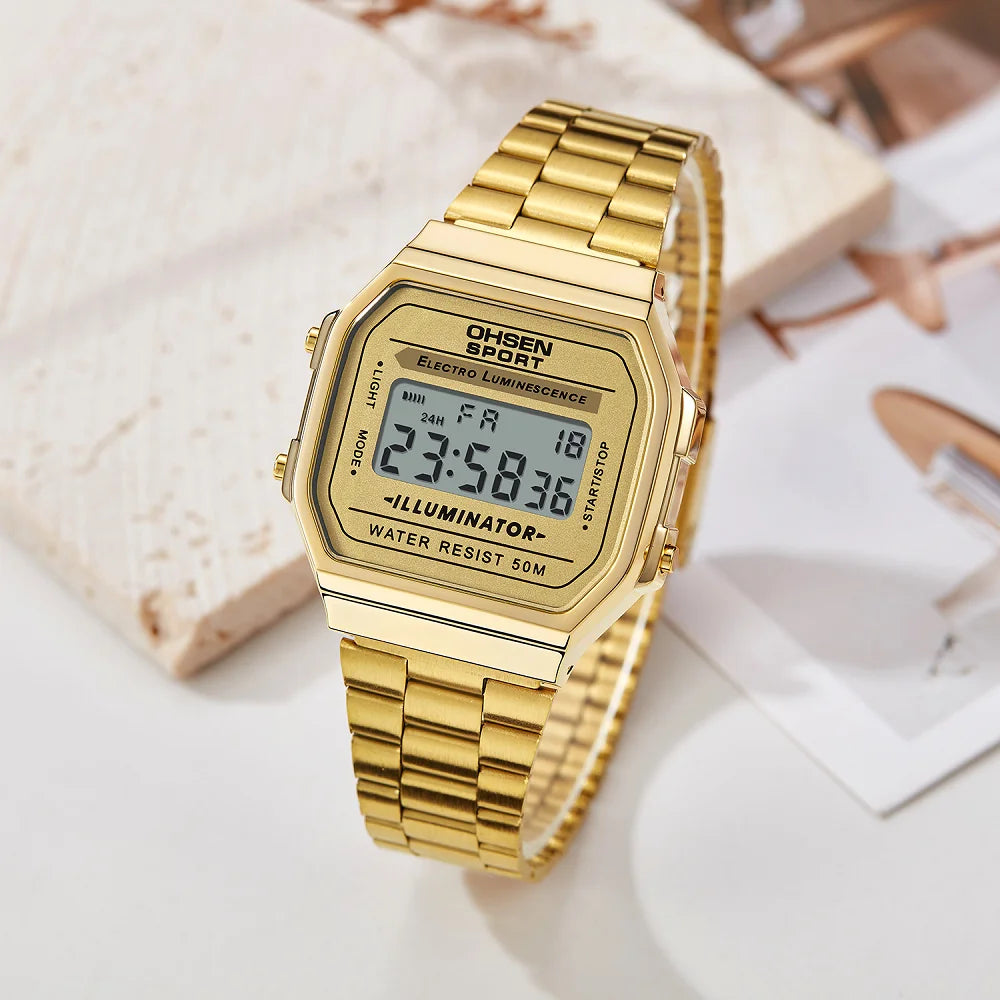 Digital Watches for Women Luxury Gold Ladies