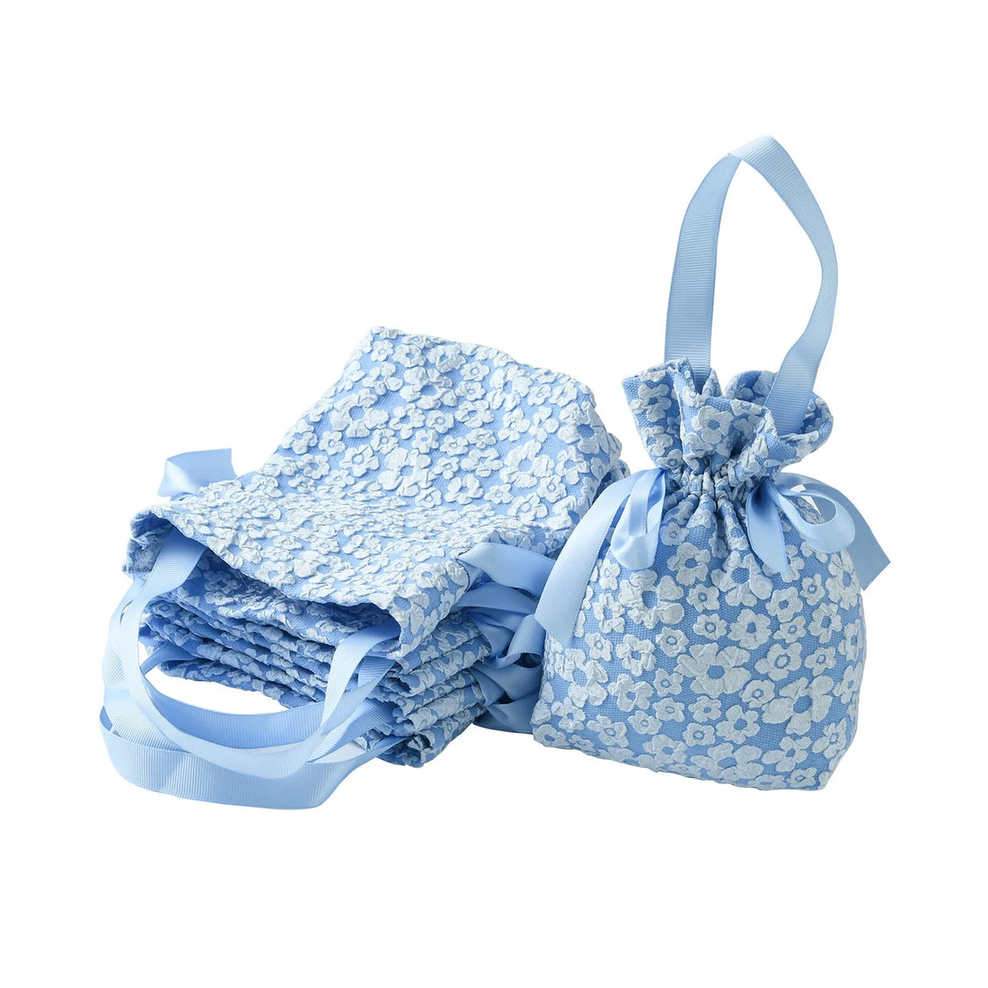 Blue Flower Drawstring Bags