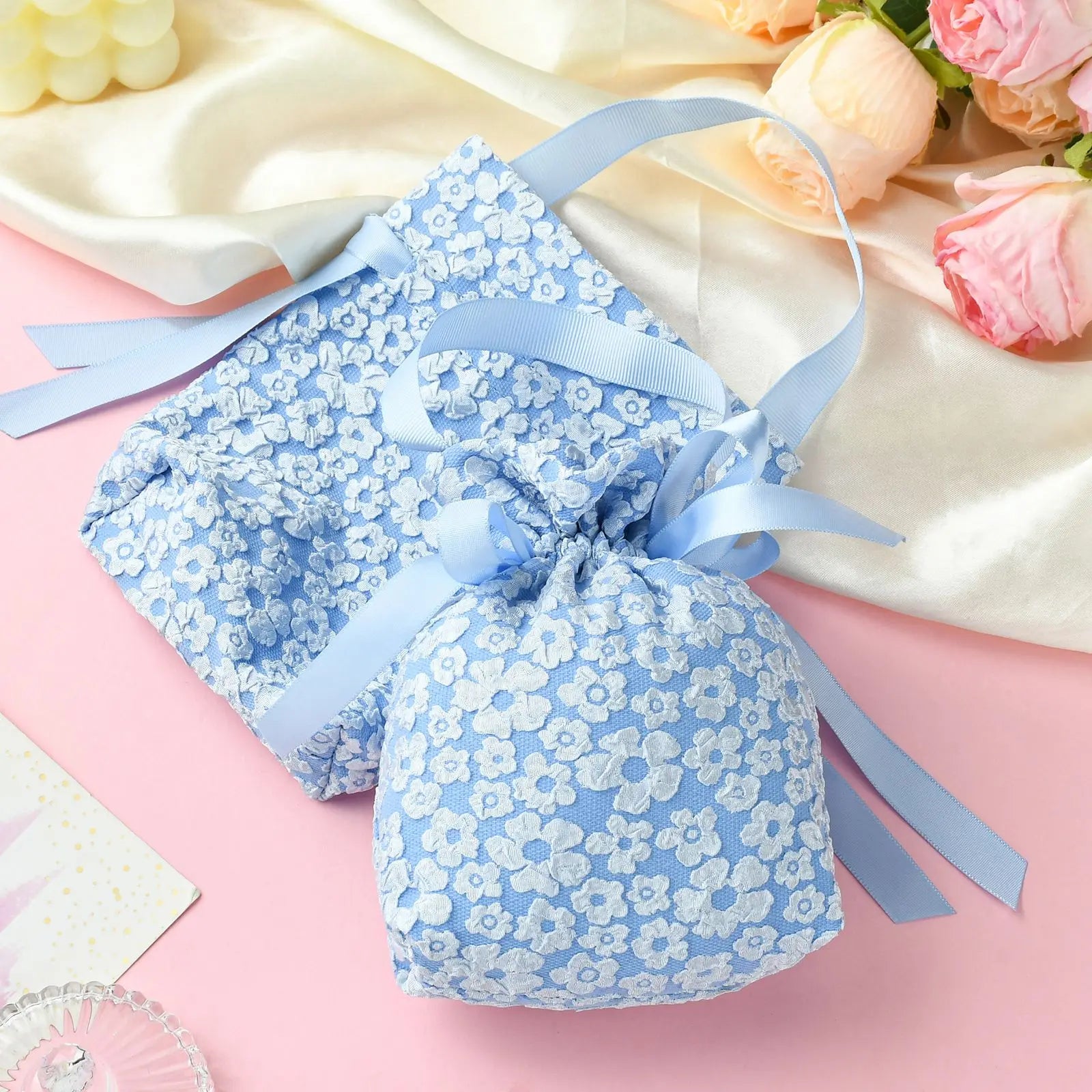 Blue Flower Drawstring Bags