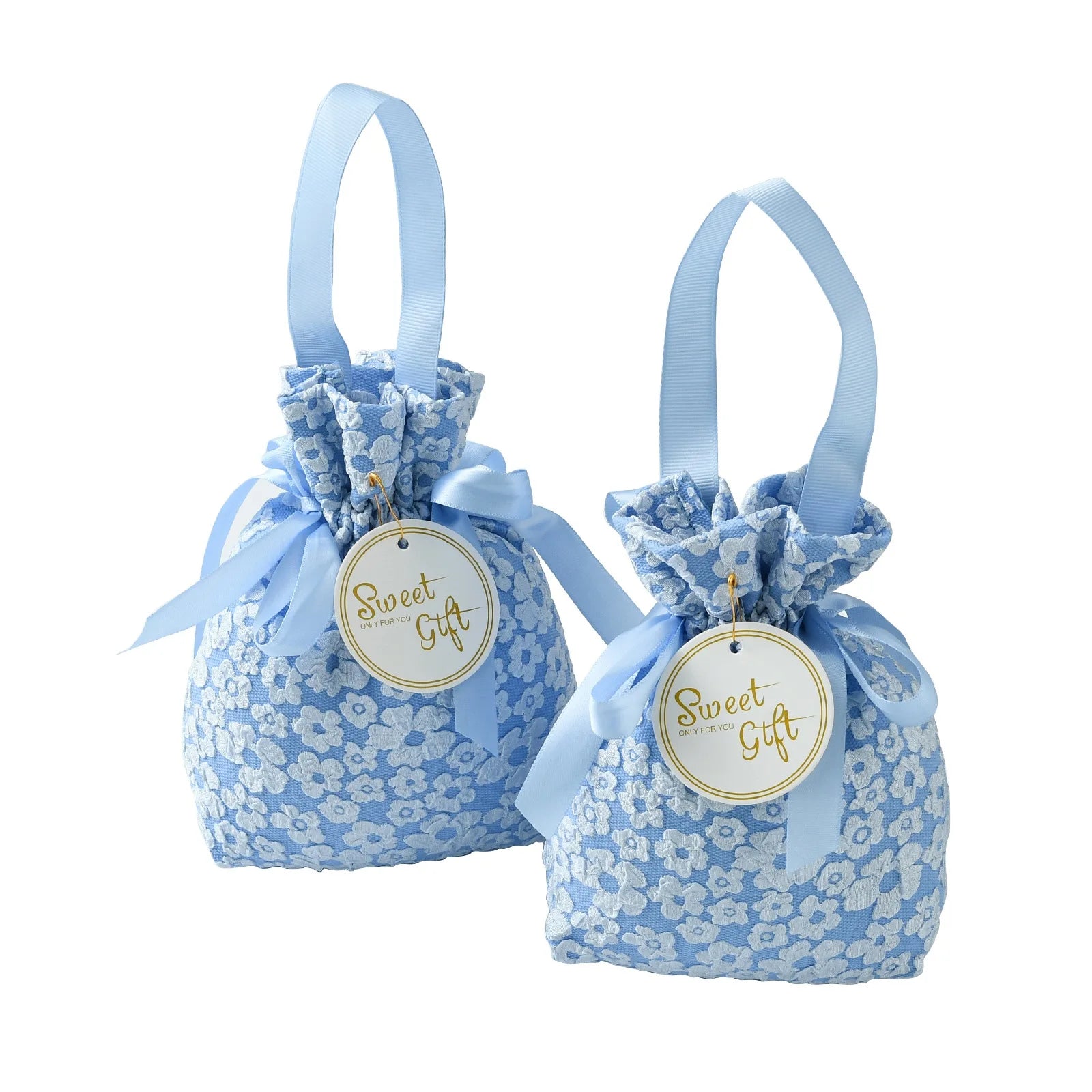Blue Flower Drawstring Bags