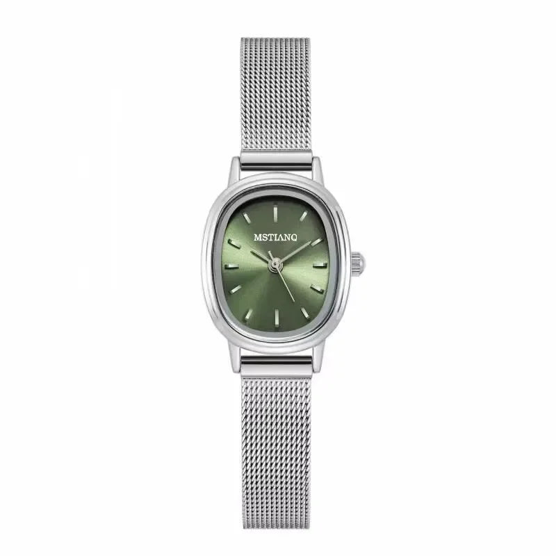 Small Oval Dial Green Watch Simple Stainless