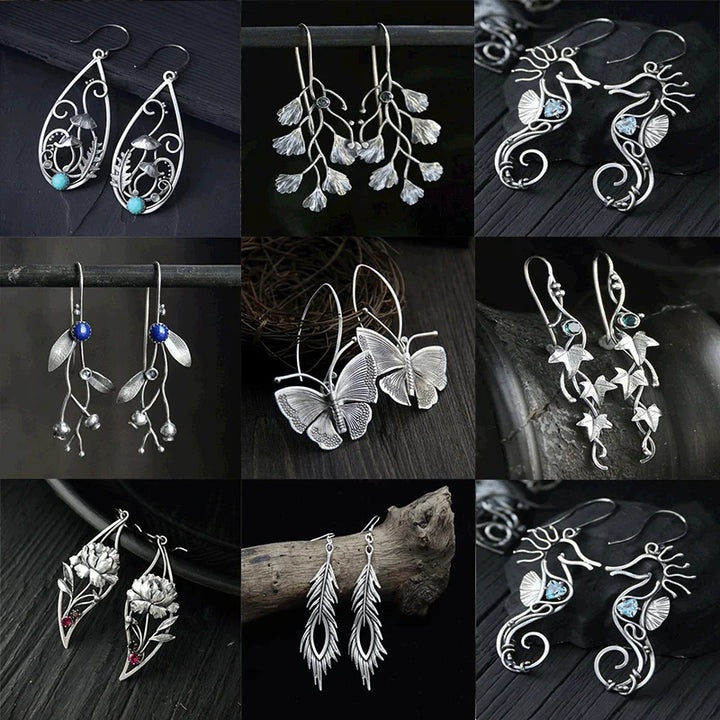 Vintage Silver Color Flower Earrings